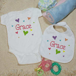New Baby "She's All Heart" Personalized Creeper and Bib Gift Set